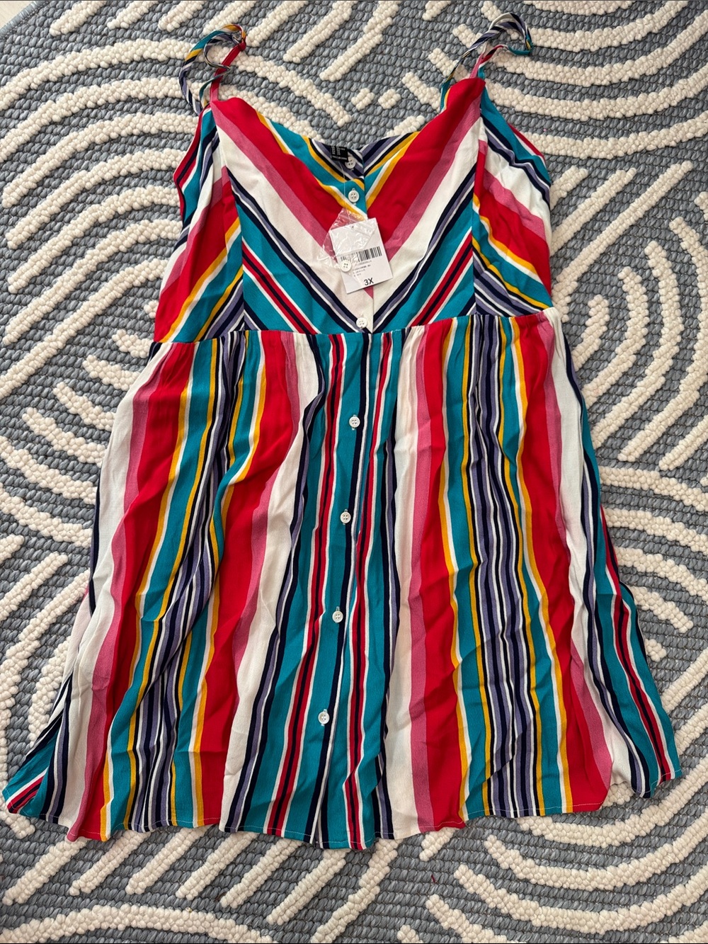 Forever 21+ Striped Babydoll Tank Top 3X NWT 100% Rayon Colorful Adjustable